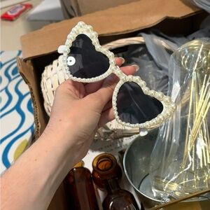 Pearl-Embellished Heart Sunglasses